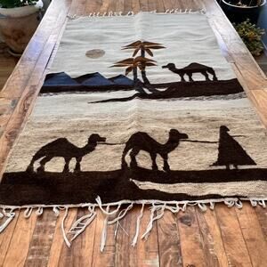 Egyptian Hand woven Rug 47 x 30" Camel Wool Kilim Folk Art Tapestry
